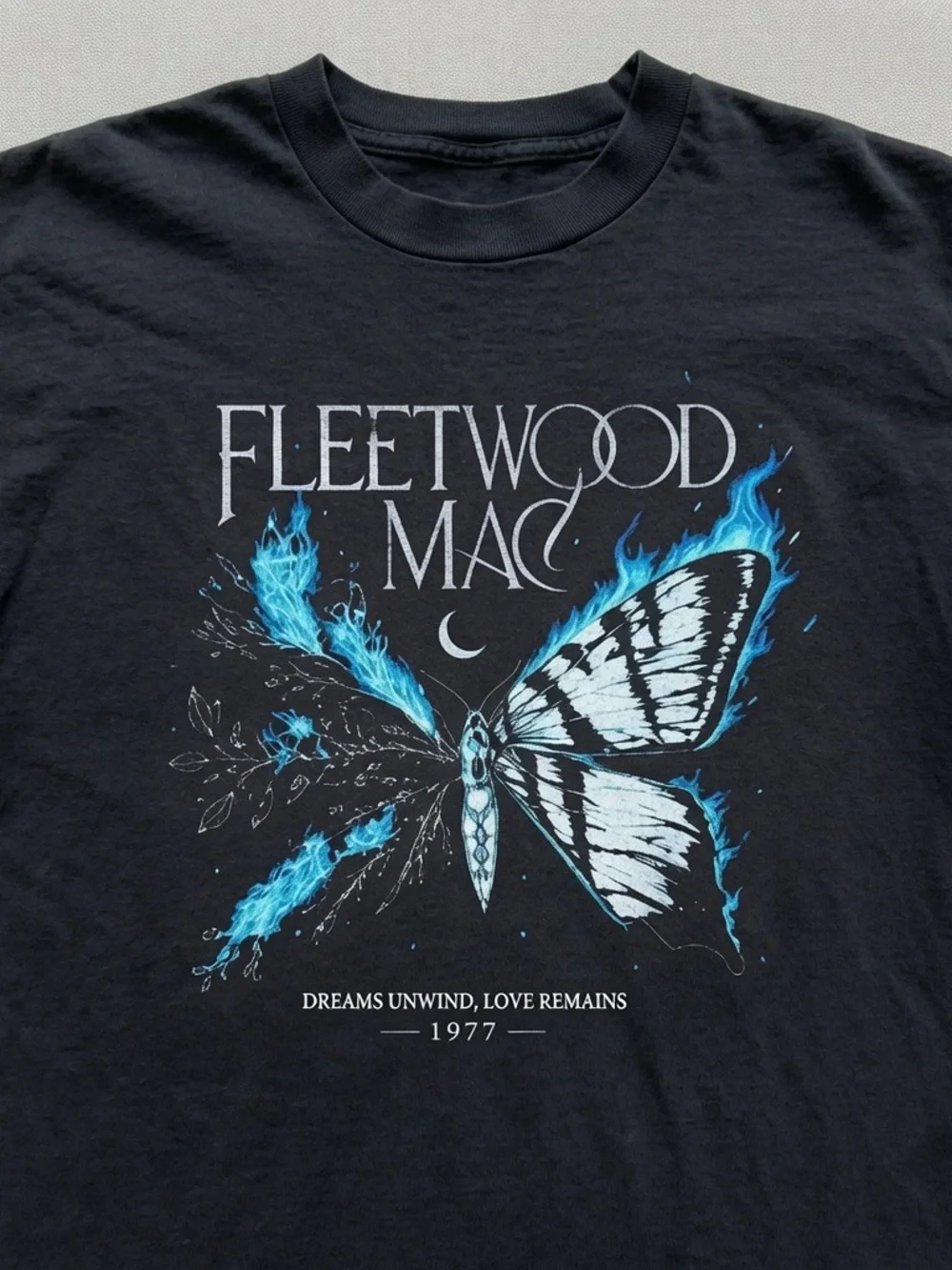 Black Graphic Tee with Blue Butterfly